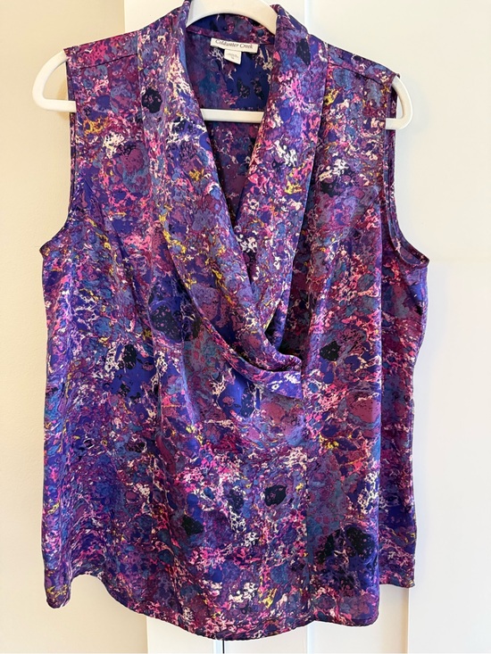 Coldwater Creek Tops - Coldwater Creek Sleeveless Top Blouse Faux Wrap Purple Pink Abstract 16 XL